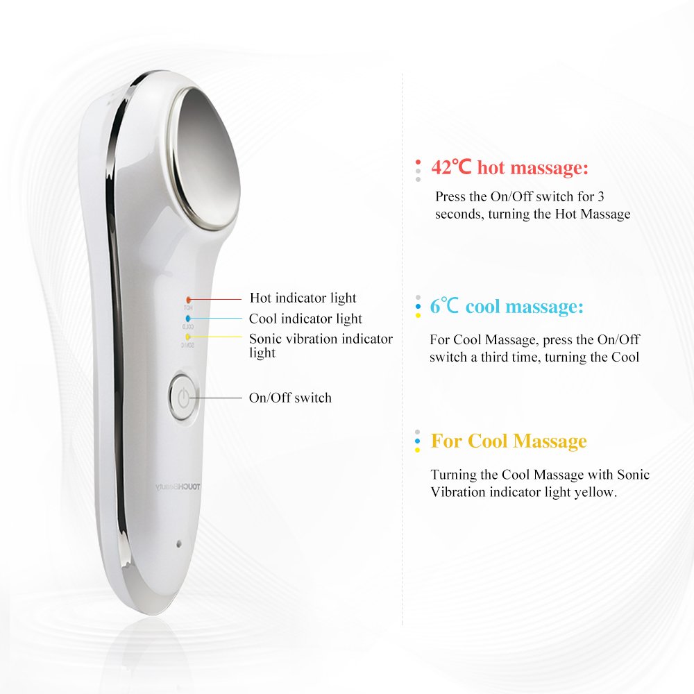 TOUCHBeauty Hot & Cold Facial Massager - Handheld Sonic Vibration Skin Rejuvenating Relaxation Device for Smoother Tighter Face, Skincare Warming & Cooling Beauty Tool for Women: Beauty