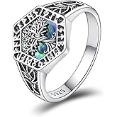 URONE Tree of Life Ring Sterling Silver Viking Tree of Life Abalone Shell Rings Vintage Viking Jewelry Gifts for Women Men-US Size #7