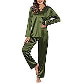 Ekouaer Silk Pajamas For Women 2 Piece Set Satin Pjs Long Sleeve Button Up Sleepwear Comfy Lounge sets