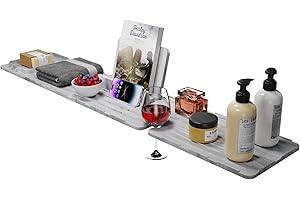 LPHIANX Luxury Bathtub Caddy Tray, Made of Stainless Steel and Silicone, Waterproof, Anti-Bending, Solid Bath Tray for Tub, Ideal Gift for Woman and Man Relaxing, 35.4×6.7 inches