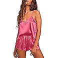 Ekouaer Silk Pajamas for Women Satin Cami Pjs Set V Neck Camisole Shorts Set Adjustable Strap Sleepwear