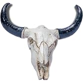Wanwanzi Cow Skull Wall Decor - Realistic Resin Bull Head Sculpture, Retro Animal Skull Decor for Halloween, Home Office & Rustic Interior Design - 3D Hanging Art Home (Natural)