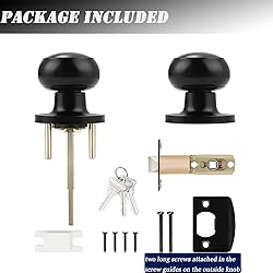 Probrico (3 Pack) Black Round Entry Door Knobs with
