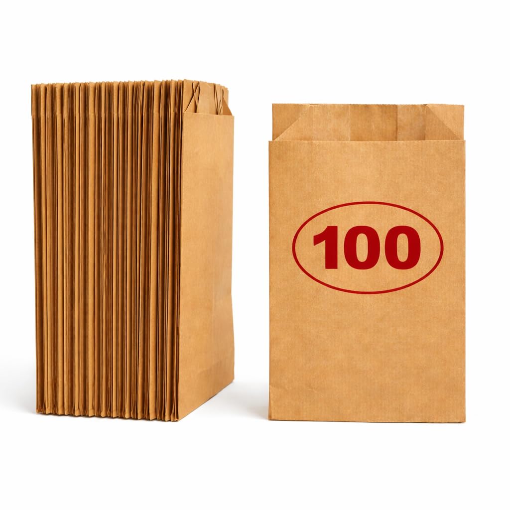 VEZODEK Paper Bags Pack of 100-20 x 12 cm Gift Bags Craft Paper (Brown, 100)