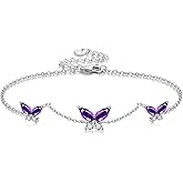 AXOMY Butterfly Bracelet 925 Sterling Silver Purple Butterfly Bracelet with Cubic Zirconia Jewelry Gifts for Women