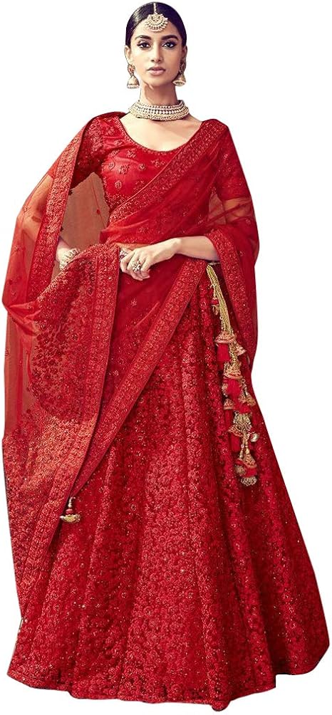 Amazon Com Indian Bollywood Inspired Red Bridal Wedding Lehenga Choli Dupatta Ghagra Zarkan Cut Work American Indian Women 7870 Home Improvement
