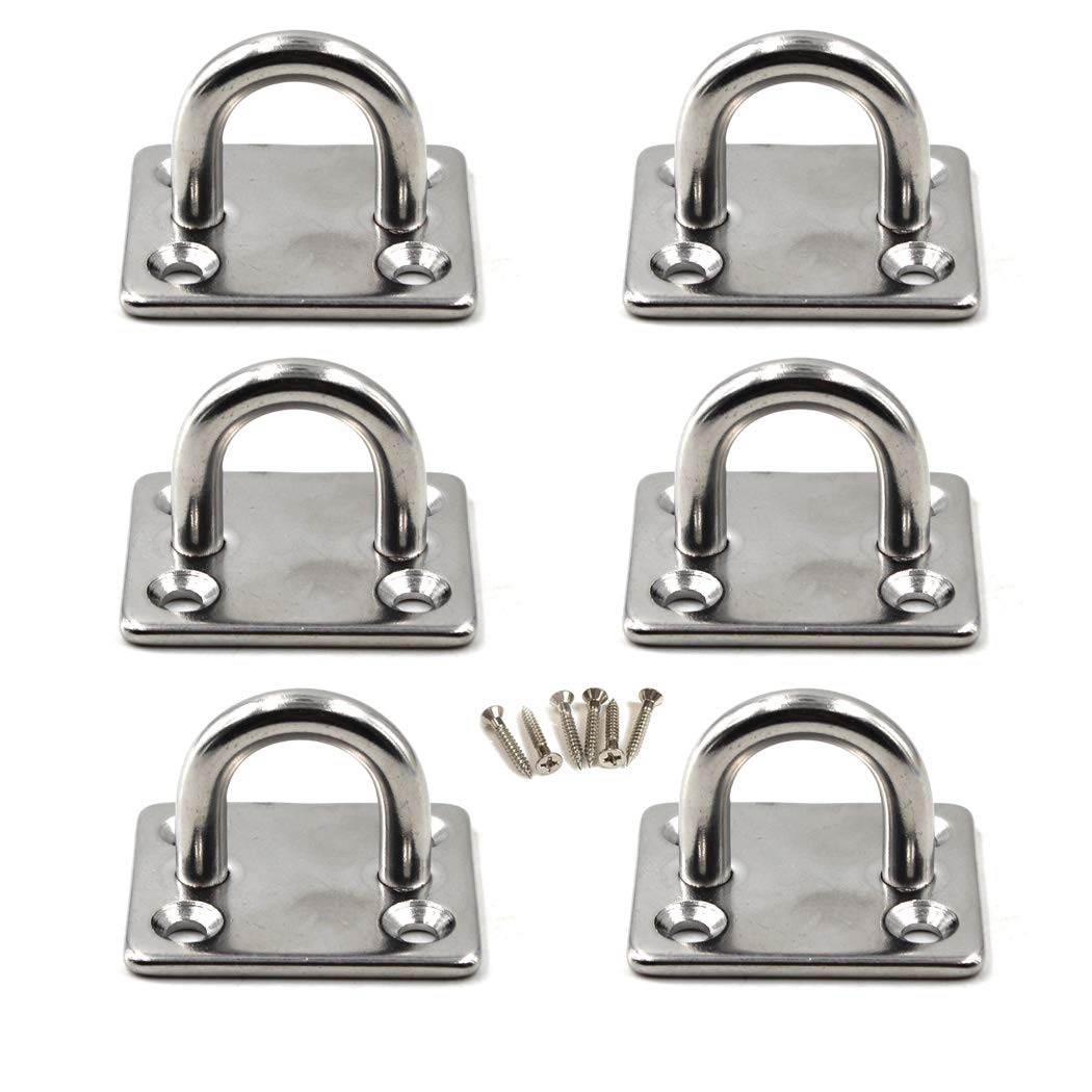 Flomore M5 Ceiling Hook Pad Eye Plate 304 Stainless Steel Wall Mount Hook Heavy Duty for Hanging (Pack of 6,Screws Included)