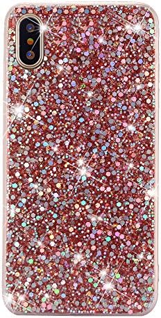 Jewby iPhone X Case, Soft Bling Glitter Case, Luxury Sparkle Bling Glitter Flexible Soft Case for iPhone X with a Free Screen Protector (Red)