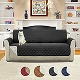 Tick Tocking Water Resistant Thick Quilted Sectional Couch Covers with Stretch Fixing Straps, Three Sizes for Armchair 2 Seater and 3 Cushion Sofa Slipcovers in Black/Burgundy/Brown/Navy Blue four co