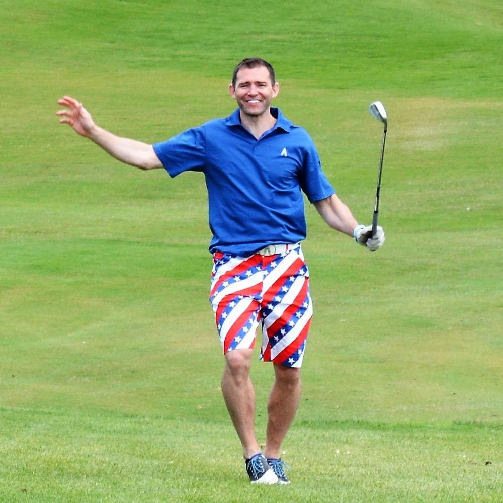Royal & Awesome Pars and Stripes USA Mens Golf Shorts - 30W: Clothing