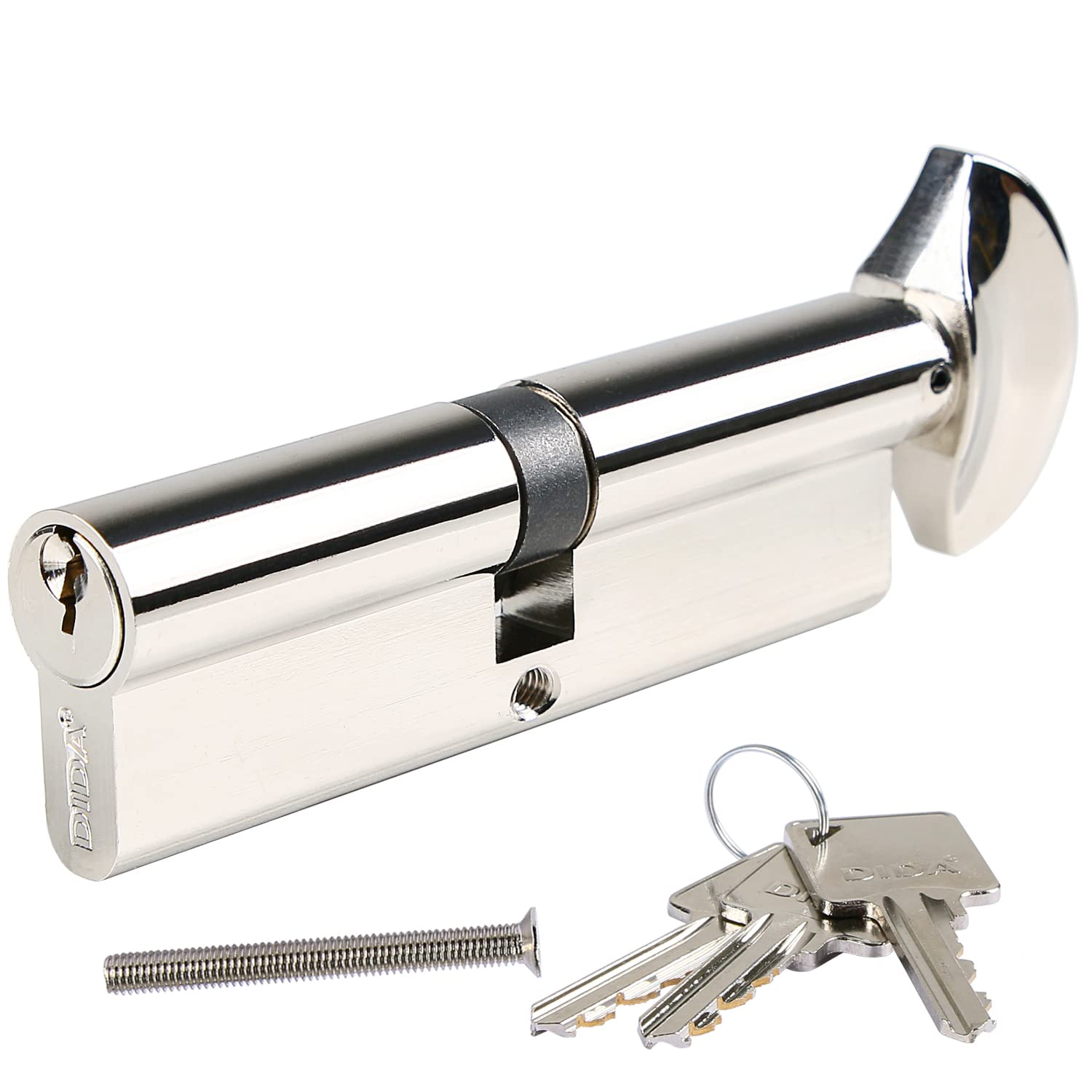 DIDA® 80mm(40T/40) Thumb Turn Euro Cylinder Lock,UPVC Barrel Lock with 3 Keys Anti-Pick,Anti-Bump,Anti-Drill,High Security,Polished Nickel Finish,Suitable for All Door Types,BS EN 1303:2005