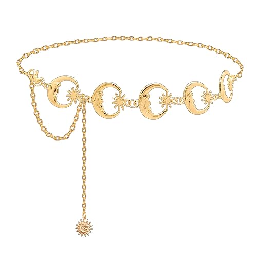 Eyraevor Sun Moon Chain Belt Metal Waist Chain Belt Gold Silver