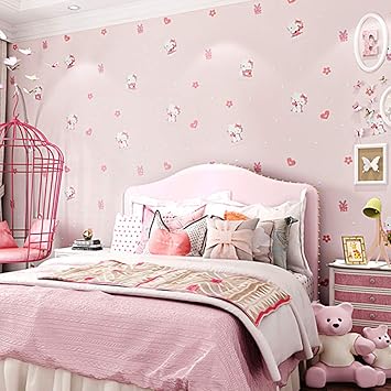 Logdwh Nettes Hallo Kitty Kinderzimmer Tapete 3d Schone Cartoon Katze Kinder Baby Madchen Schlafzimmer Tapeten Rosa Blau Tapeten Amazon De Kuche Haushalt