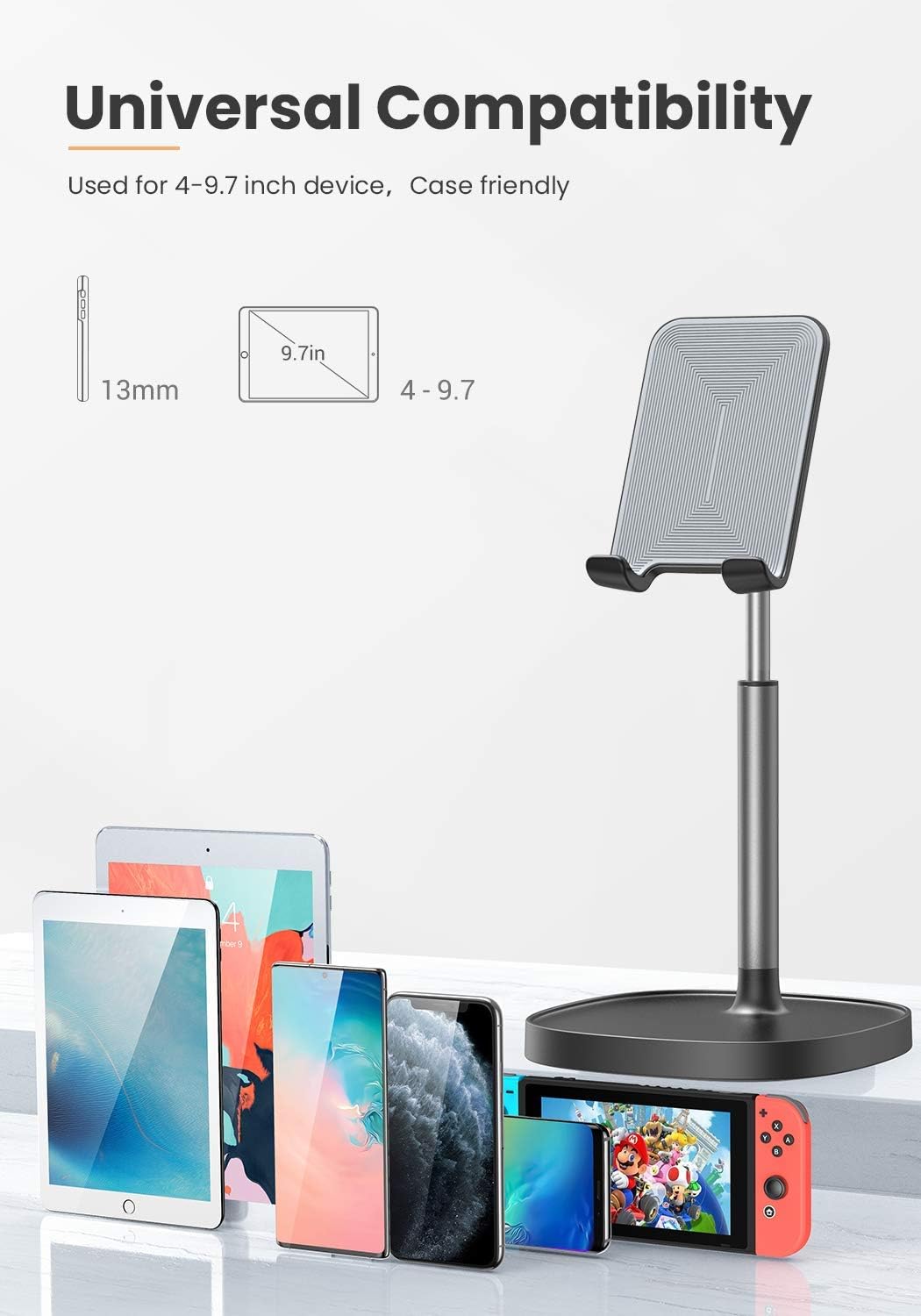 Cell Phone Stand, Angle Height Adjustable LISEN Phone Stand For Desk, Thick Case Friendly Phone Holder Stand For Desk, Compatible with All Mobile Phones,iPhone,Switch,iPad,Tablet(4-10in): Electronics