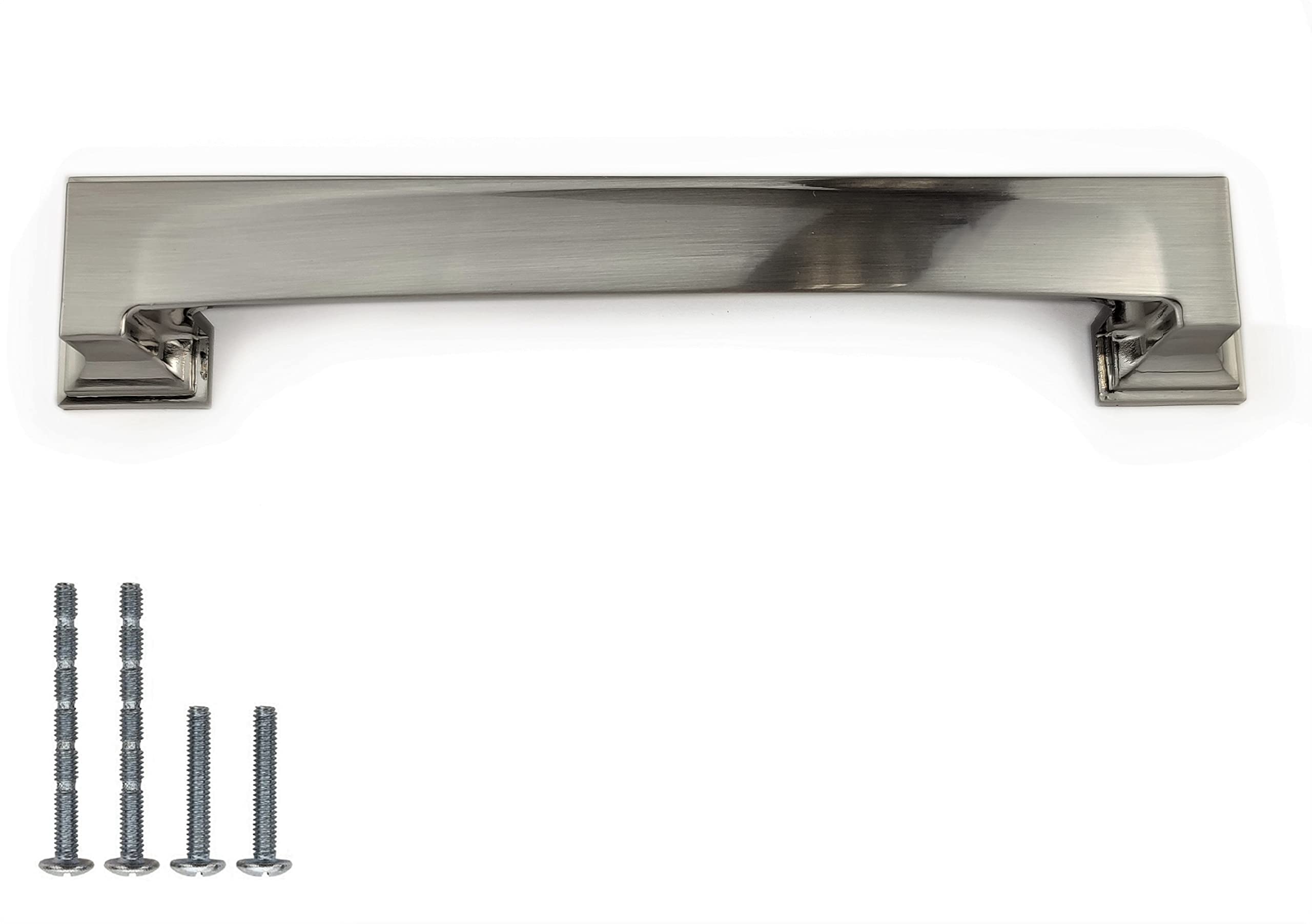 French Furniture Fittings Set of 4 Art Deco Kitchen Cabinet Rectangular Cup Handles, Shell Pulls for Cupboard Drawers, Brushed Satin Nickel