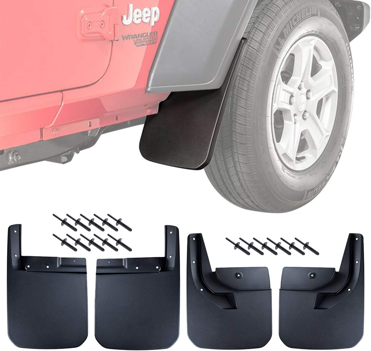 2018 Jeep Wrangler JL Deluxe Splash Guards Fender Flares Mud Flaps Mud