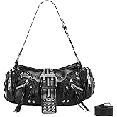 COOLOYA Women's Retro PU Leather Underarm Bags Y2k Buckle Shoulder Bag Punk Handbag Clutch Purse
