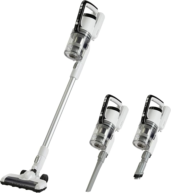 Amazon Basics Akku-Staubsauger, 2-in-1-Gerät, mit DC-Motor, 150 W, 0,7 l, Weiß/Schwarz