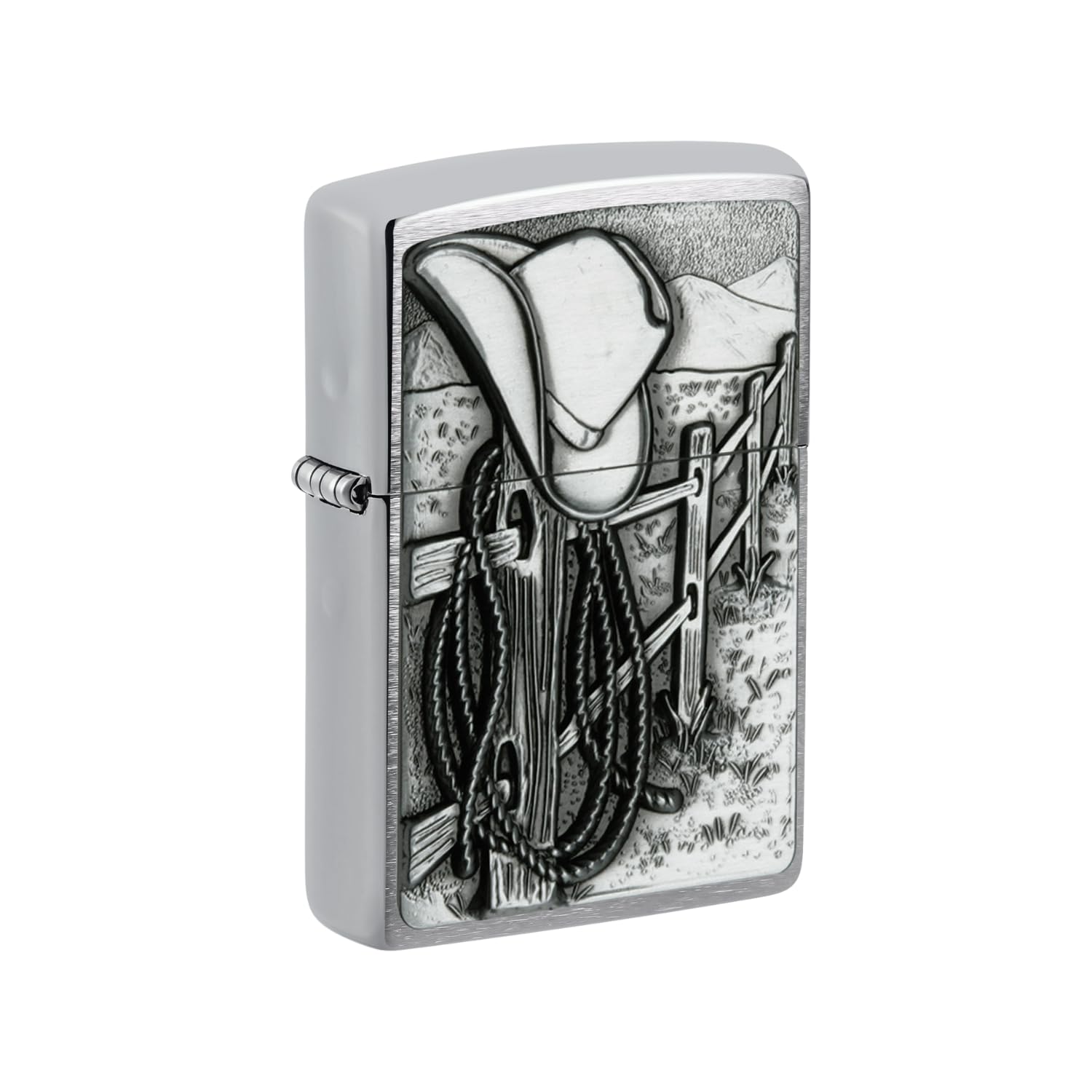Zippo Resting Cowboy Emblem Lighter - Brushed Chrome, 6X4 Cm