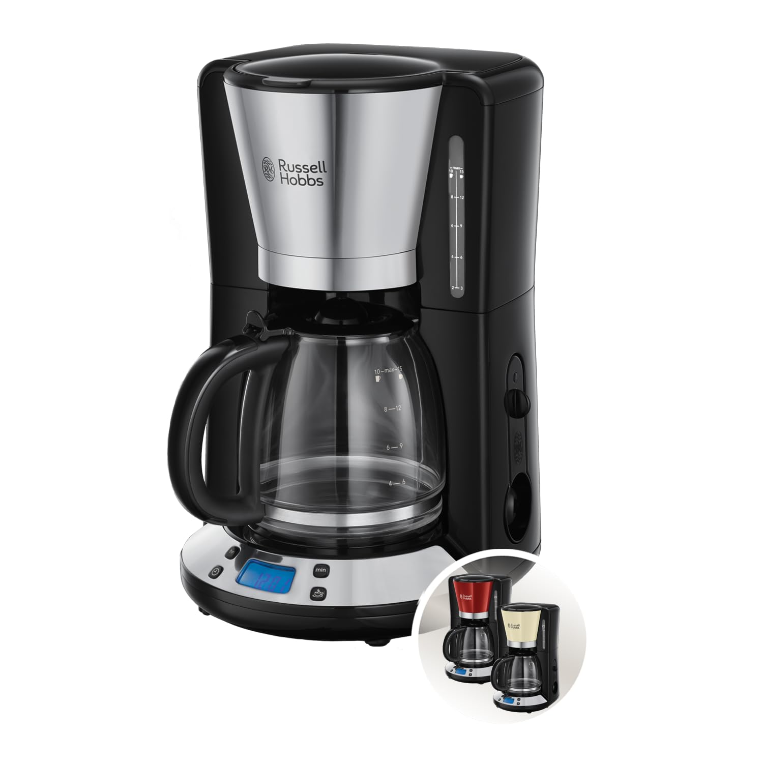 Russell Hobbs Kaffeemaschine [Digitaler Timer, Brausekopf für optimale Extraktion&Aroma] Victory Edelstahl hochglanz-poliert (1–10 Tassen, 1,25l Glaskanne, 1100W) Filterkaffeemaschine 24030-56