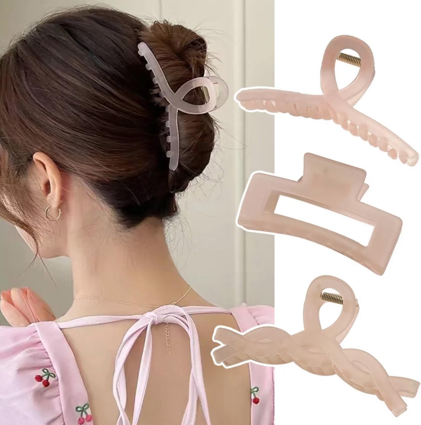 3 QUARTZ PINK Hair CLAW CLIPS -CLAW HAIR TIES, Ponytail HAIR BOBBLES, Hair BANDS, Large CLAW CLIPS (3 QUARTZ Pink Claws) — image 1