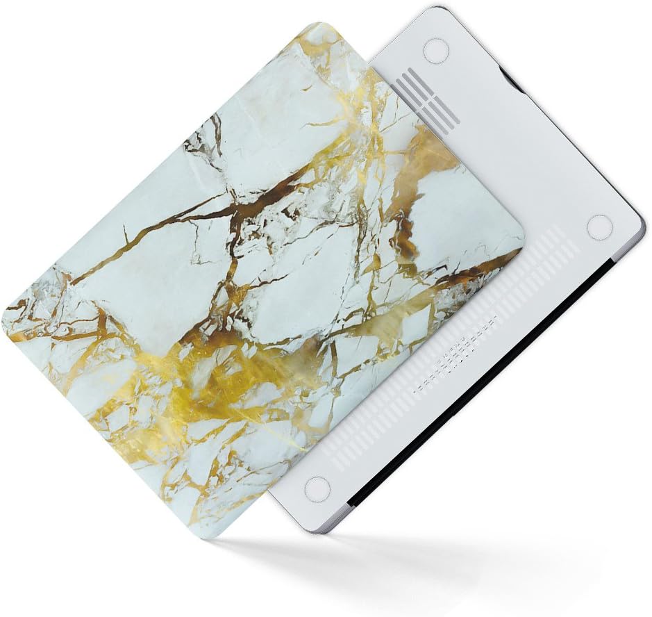 Miboo - 2 in 1 Marble Pattern Rubberized Hard Case Cover for 11 inch MacBook Air 11.6" (Model: A1465 / A1370), White-Gold Marble