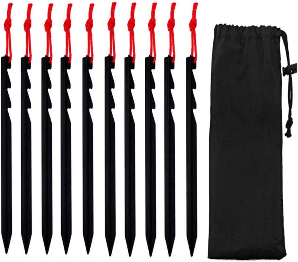LVHERO 10 Pack Ultralight Heavy Duty Aluminum Alloy Tent Stakes Pegs Nails Camping Tent Pegs Stakes with Reflective Rope