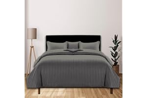 eBeddy Linens 800 TC Soft Egyptian Cotton Extra Large King 136x120 Size 3-Pieces Dark Grey Striped Duvet Cover Zipper Closure & Corner Ties Durable and Fade Resistant