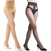 Aaronano 2 Pairs Rip Resistant Pantyhose for Women Sheer Tights Control Top Pantyhose 10D T-Crotch High Waist Stockings