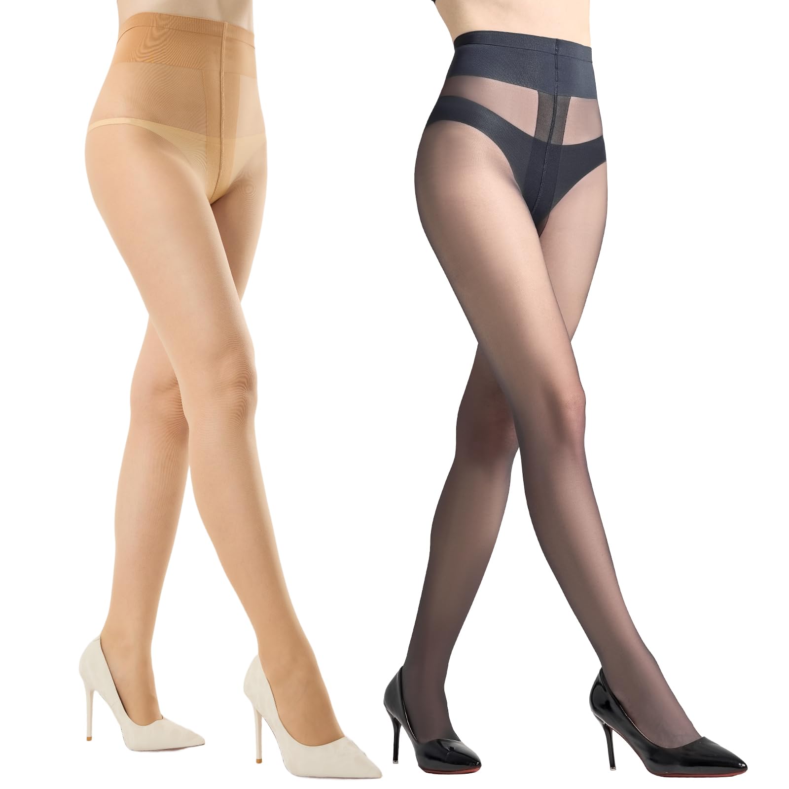 Photo 1 of Aaronano 2 Pairs Rip Resistant Pantyhose for Women Sheer Tights Control Top Pantyhose 10D T-Crotch High Waist Stockings?Charcoal +Natural,L/XL