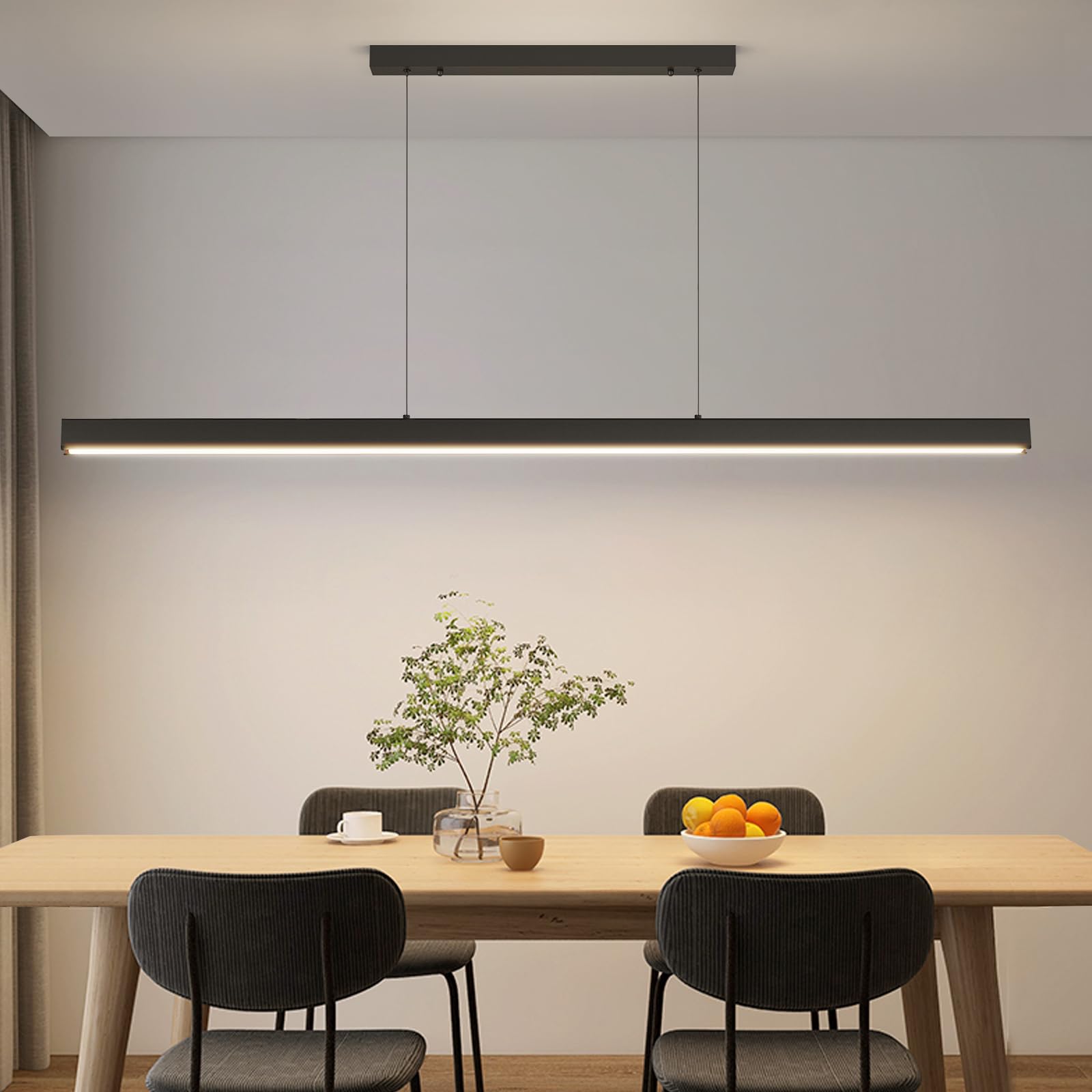 Photo 1 of Mikeru LED Linear Modern Pool Table Light, 59IN Black Three Color Temperature Modes Modern Chandelier Lamp, Island Lighting Fixtures for Kitchen, Dining Room, Bedroom