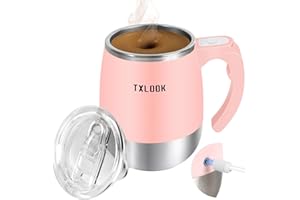 TXLOOK Self Stirring Mug, Rechargeable Automatic Magnetic Stirring Coffee Mug with Transparent Lid, Waterproof Stainless Steel Electric Mixing Cup, Can Stir Milk/Coffee/Cocoa Powder, Suitable for Office/Home