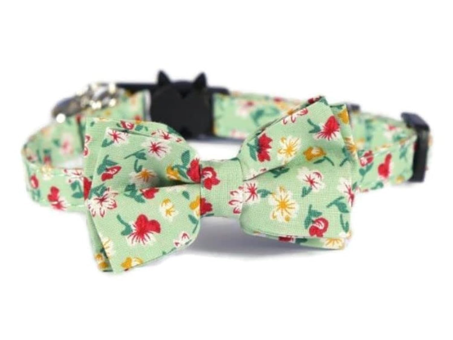 Bowtie Cat Collars with Bell | Safe Quick Release Breakaway Buckle | ZACAL Cat Collars (Mint Green Floral)