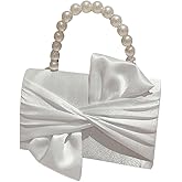 Verdusa Women's Twist Satin Evening Handbags Pearl Top Handle Bags Party Clutches