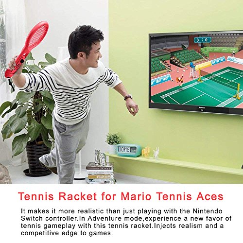 Tennis Racket for Nintendo Switch Joy-Con Controller,Game Accessories for Nintendo Switch Mario Tennis Aces One Pair(Blue and Red)