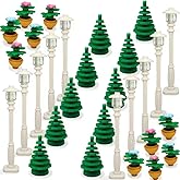 DSPITWOD City Street Lamp House Garden Building Accessories with Lights Trees and Flower Pot Block Toys Compatible with Major