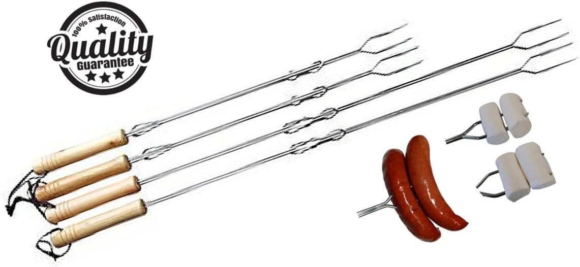 Best Marshmallow Roasting Sticks Camping and Hot Dog Forks - Extendable - Set of 4 - Quality Chrome Plated - Includes Carry Bag