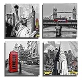 Yang Hong Yu - Canvas Prints Famous Scenery Pictures on Canvas Wall Art Paintings Giclee Artwork for Home Decoration Liberty, London Bridge, Telephone Booth, Yellow Taxi 12x12inch