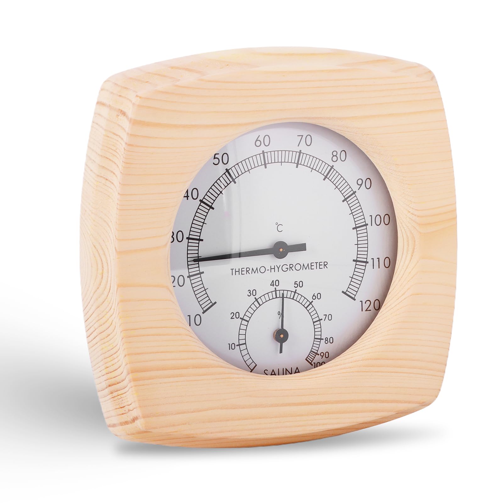 Wood Sauna Thermo-Hygrometer, 2-In-1 Square Thermometer and Hygrometer, Wooden Humidity Meter Hot Tubs Supplies, High Accuracy, Sauna Accessories Hygrometer for Sauna Room Steam Room