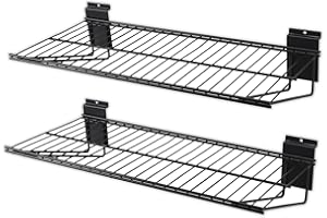 Aking Ace Slatwall Shelves, 24" x 11.4" Heavy Duty Metal Tool Storage Slat Wall Accessories Shelf Mesh Storage Rack for Garage, Workshop, Basement and Kitchen, Max Load 80 lbs (Black,2 Pack)