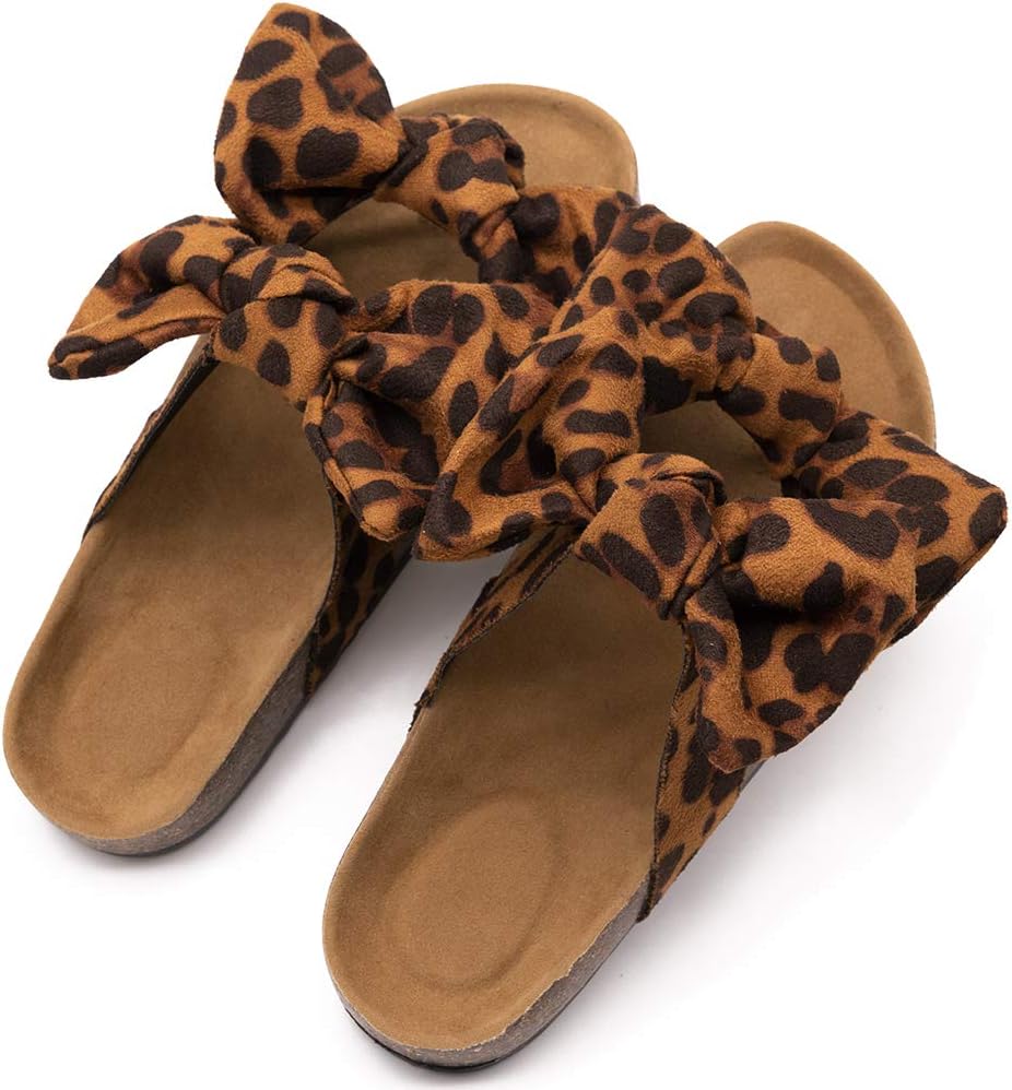 eccbox Womens Leopard Slide Sandals Soft Cork Footbed Slip On Slides