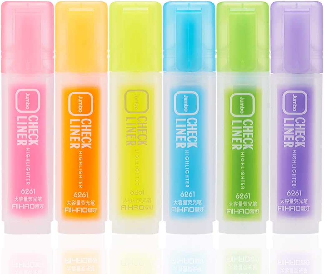 AIHAO 6261 High Capacity CHECK LINER Highlighters Chisel Tip Marker Pens (6 Assorted Colors) : Office Products