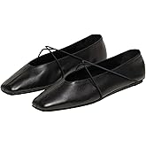 XBKXMK Square Toe Ballet Flats for Women Criss-Cross Straps Mary Jane Flat Shoes Comfortable Slip On Leather Ballerina