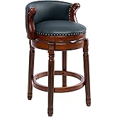 AULIFE Cow top Leather Wooden Bar Stools, 26" Bar Height Bar Chair with Back, 180 Degrees Swivel Barstools Chair for Home Kit