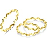 REVEMCN 3Pcs 316L Stainless Steel Simple Wave Ring Set for Women Men Stackable Knuckle Wedding Band Rings Comfort Fit Finger Ring 4 to 11