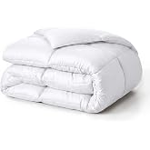 Superior Brushed Microfiber Solid Comforter, Down Alternative Bedding, Reversible, Medium Weight, Fluffy, Decorative, Duvet Insert, Oversized Blanket, Box Quilt Design, Full, White