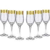 Joseph Sedgh Collection Greek Key Champagne Flute Glasses Set of 6-6.8 oz Round Cylinder Champagne Glasses with Stem, Dishwasher Safe Premium European Grade Glassware