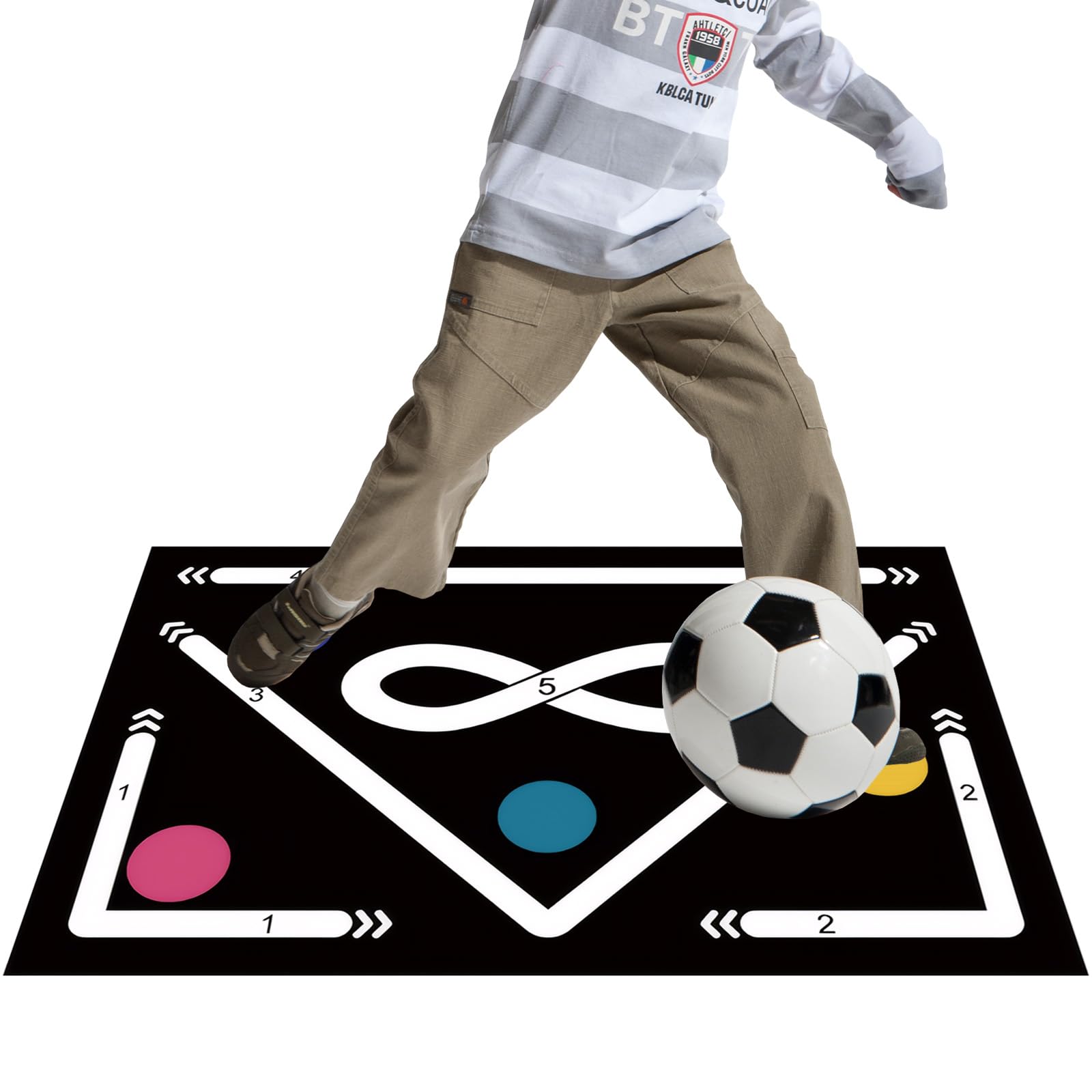 Football Footstep Training Mat for Kids - Silent Shock Absorption Soccer Footwork Skills Carpet - Indoor Outdoor Dribble Ball Control - 60×90cm