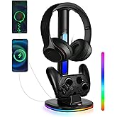Charger Dock for Switch Pro Controller, JDGPOKOO Charger with RGB Headphone Stand for Nintendo Switch & OLED, Charging Dock Station with 2 USB Charging Ports and Headset Stand, Black