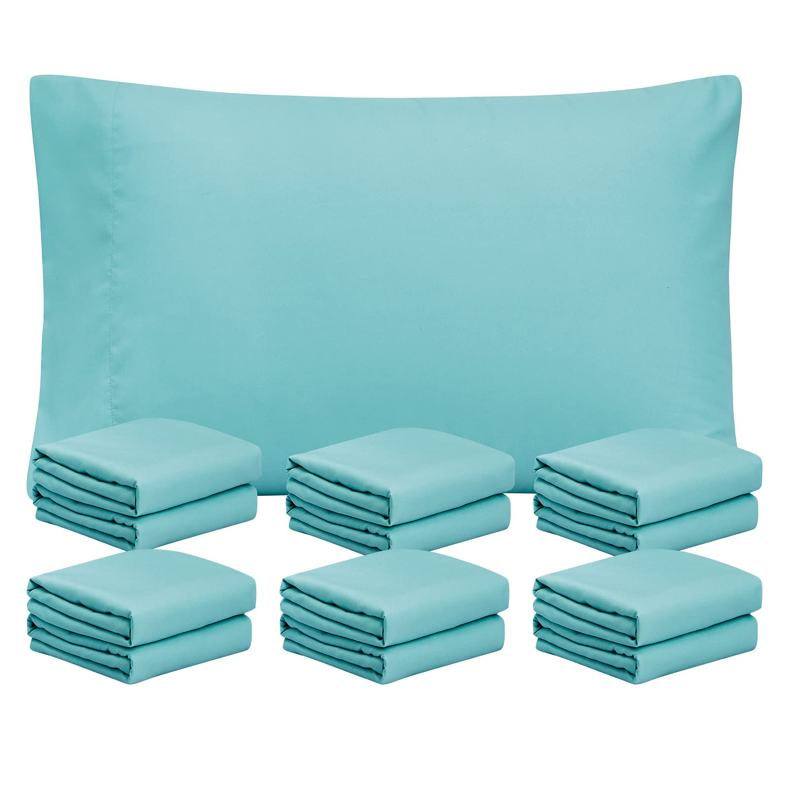 FreshCulture Spa Blue Pillowcases King Size 12 Pack - Bulk Pillowcase Set - Envelope Closure - Soft Brushed Microfiber Fabric - 20x40 Inches Pillow Case Set of 12 for Home, Hotels, Schools